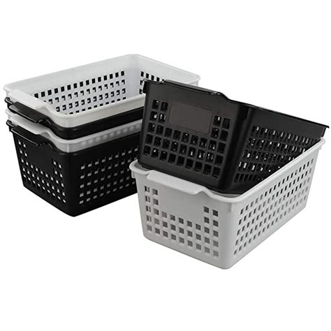 hokky small plastic storage basket set of 6 white black rectangular
