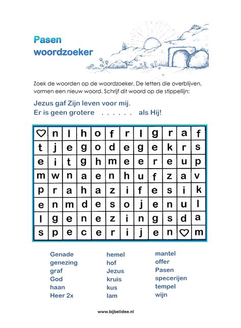 pasen woordzoeker zoek de woorden ze staan  alle richtingen de letters die overblijven