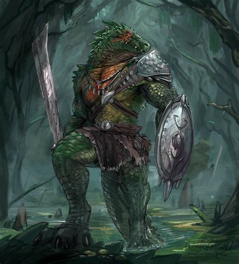 lizardfolk guerreiro personagens dungeons  dragons medieval rpg arte de monstro
