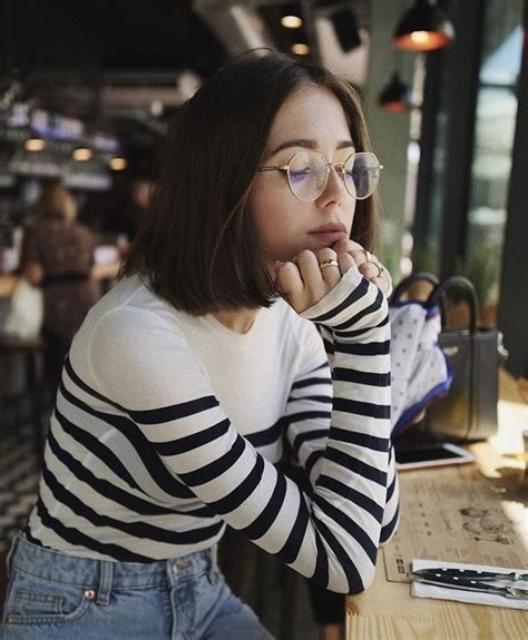 Girls With Glasses Eyeglasses Attractive Striped Top Turtle Neck