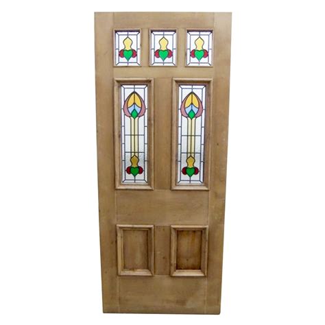 Art Nouveau Tulip Stained Glass Door For Sale Period