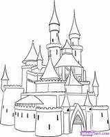 Castle Draw Drawing Coloring Pages Medieval Easy Simple Step Outline Sketch Disney Castles Drawings Palace Cinderella Princess Cartoon Disneyland Cartoons sketch template