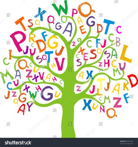 abstract tree  colorful letters isolated  white background vector illustration