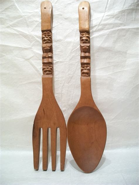 large vintage wooden fork and spoon wall decorations 23 etsy