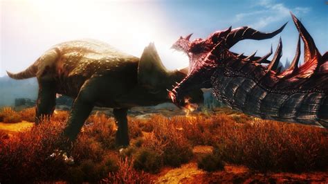 screenshot photographer epic dragon  triceratops fight skyrim