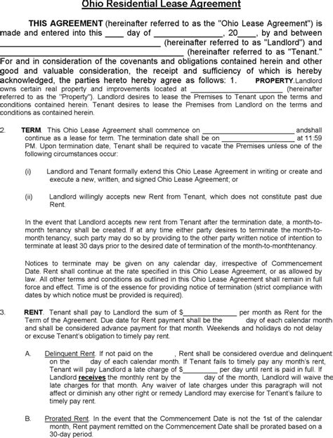 ohio residential lease agreement template   lease agreement