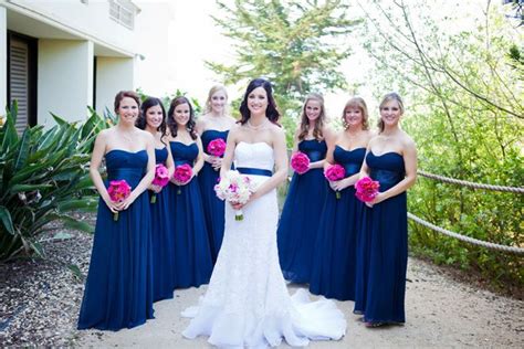 pin     flower projects magenta wedding navy blue bridesmaid dresses blue bridesmaids