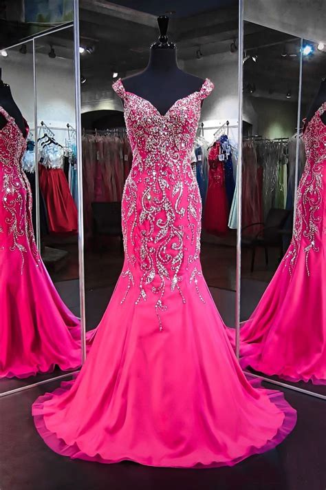 Fantastic Mermaid Sweetheart Hot Pink Tulle Beaded Prom Dress