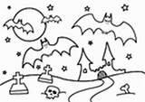 Coloring Halloween Moon Night Stars Bats Pages Edupics sketch template