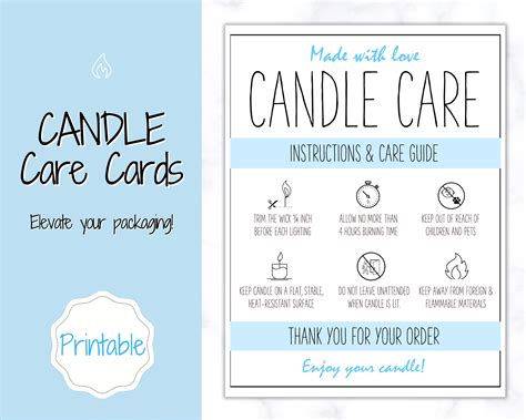 candle care card printable candle care guide candle safety etsy