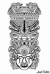 Totem Mayan Inca Incas Mayas Aztecas Mayans Disegni Aztecs Aztechi Coloriages Azteque Adultos Adulti Pole Justcolor Masques Gratuits Aztèques Masque sketch template