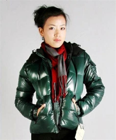 shiny puffy babes asian babe in green moncler badia