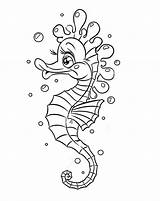Coloring Pages Horse Seahorse Sea Fish Template Line Cute Kids Colouring Drawing Printable Templates Adults Color Copyright Clam Shell Kleurplaat sketch template