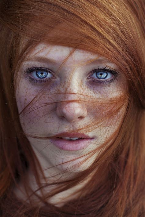 Wallpaper Face Women Redhead Model Long Hair Blue Eyes Open