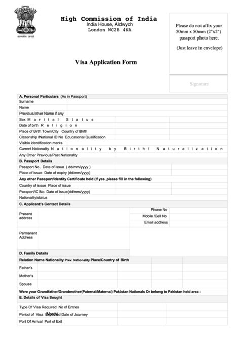 indian visa application form for london consulate printable pdf download