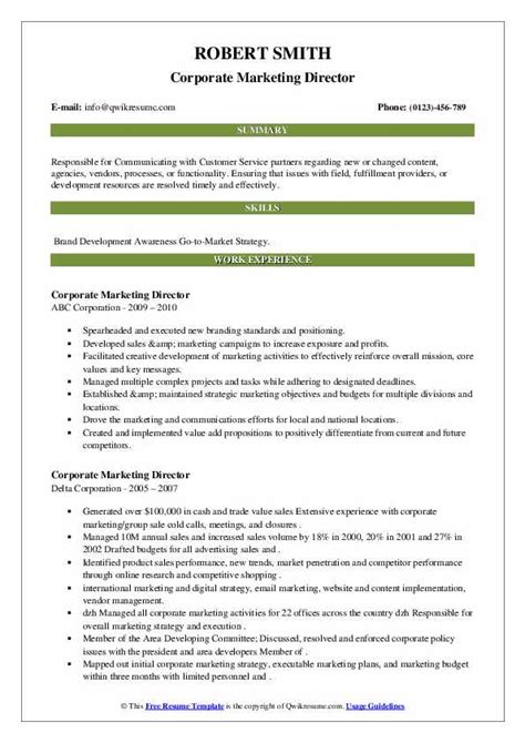 corporate marketing director resume samples qwikresume