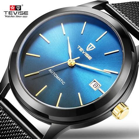 tevise blauw mechanische horloge mannen mesh staal automatische horloges volledige gold luxe