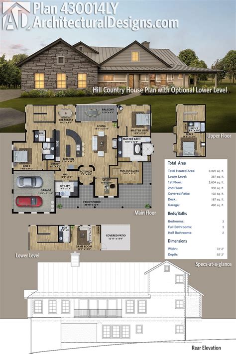 plan ly hill country house plan  optional  level hill country house plans