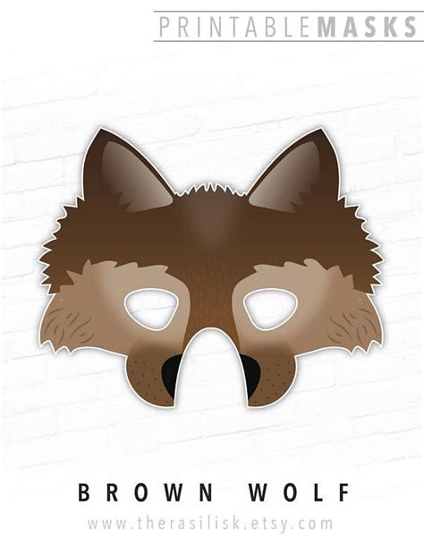 printable halloween mask wolf mask brown animal mask dire etsy