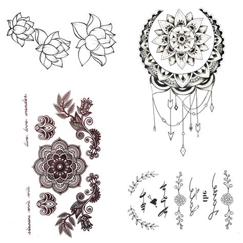 small henna mandala flower temporary tattoo sun moon body arm chest art
