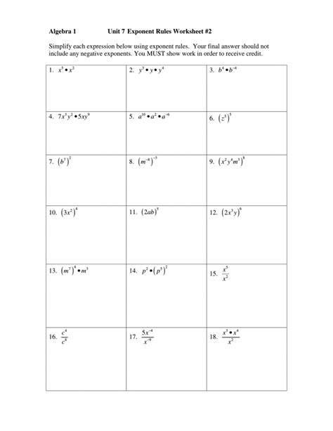 exponents rules worksheets worksheets