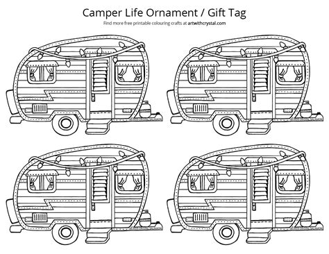 camper life  colouring page ornament gift tag art  crystal