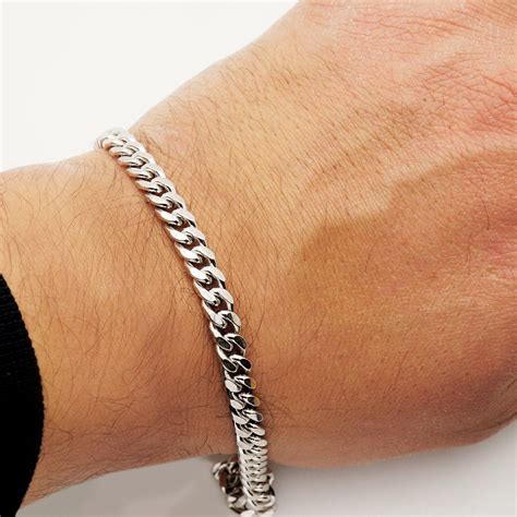 6mm Mens Real Solid 925 Sterling Silver Heavy Cuban Chain Link Bracelet