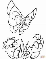 Coloring Butterfly Pages Flowers Flies Smiling Boy Over Children Easy Cute Drawings Flower Above Printables Drawing sketch template
