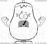 Scared Cartoon Eggplant Mascot Outlined Coloring Vector Thoman Cory Clipart Royalty sketch template