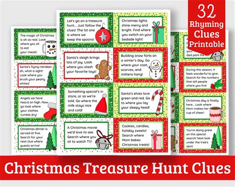 christmas scavenger hunt clues  printable rhyming christmas treasure