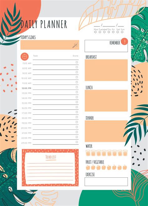 blank daily schedule template printable