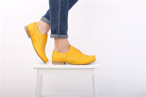 yellow shoes womens oxfords shoes wide leather shoes etsy