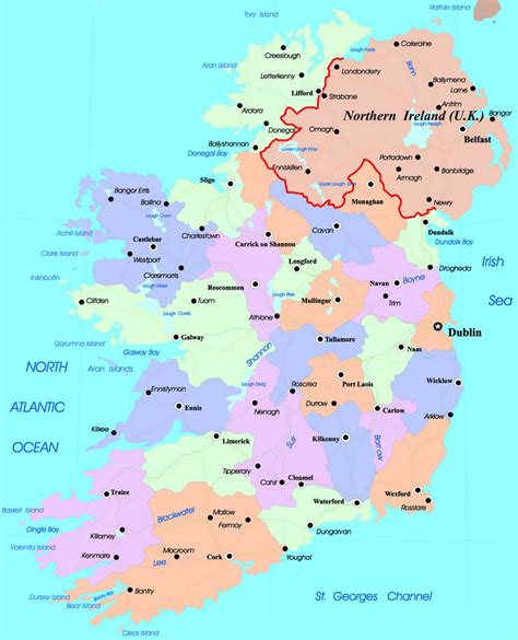 detailed administrative map  ireland  major cities ireland