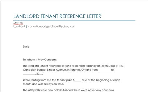 write  tenant reference letter sample letter canadian