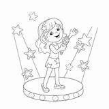 Coloring Singing Girl Outline Stage Song sketch template