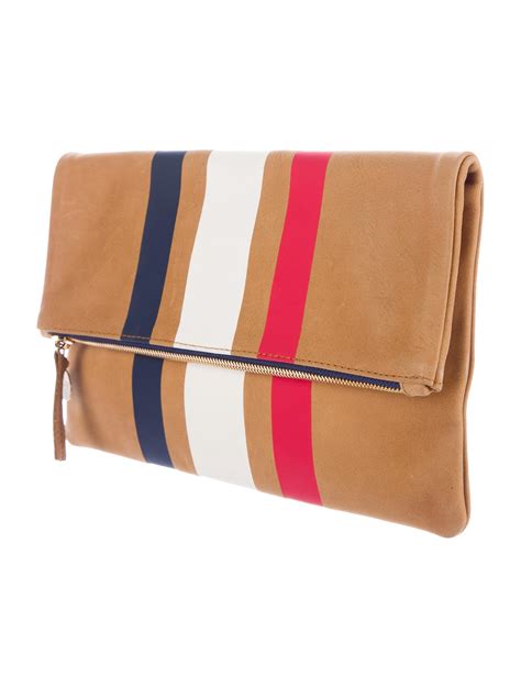 clare  leather fold  clutch handbags   realreal