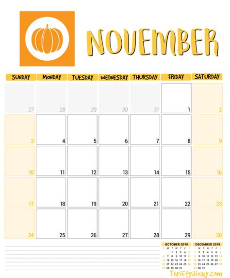 november calendar printable page thrifty jinxy