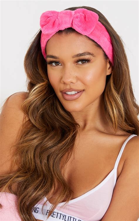 fluffy bow headband hot pink beauty prettylittlething usa
