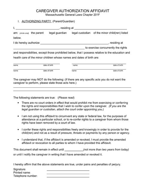 caregiver authorization affidavit  fill  sign printable