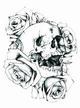Skull Roses Rose Coloring Drawing Skulls Tattoo Pages Drawings Sketch Outlines Tattoos Sketches Easy Outline Adults Crosses Sugar Designs Style sketch template