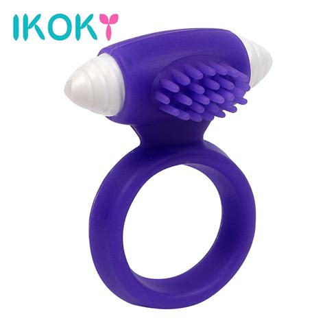 Ikoky Vibrating Mens Cock Ring Silicone Sex Toys For Men Male Penis
