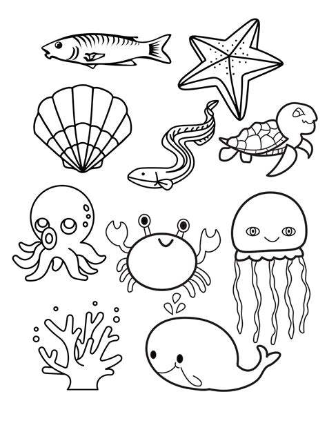ocean creatures printable coloring page    print  home etsy
