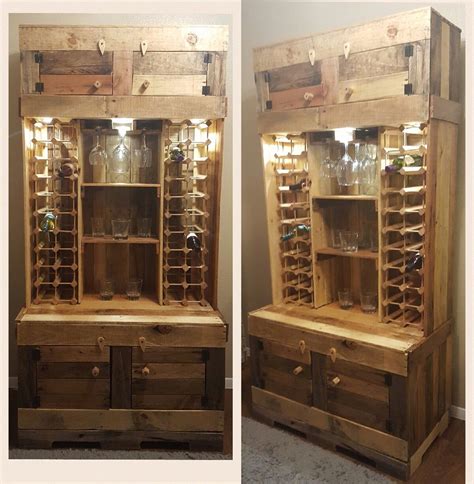 diy rustic wine  liquor cabinet  recessed lighting