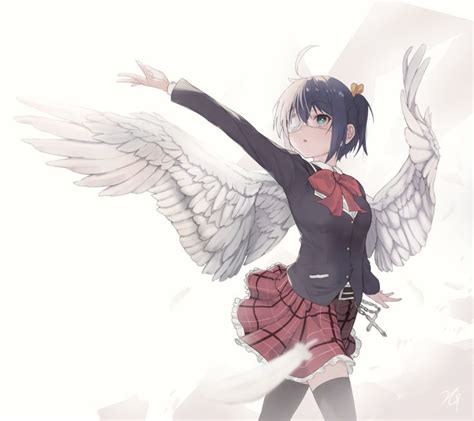 safebooru 1girl o ahoge angel wings arm up bandages bangs black hair