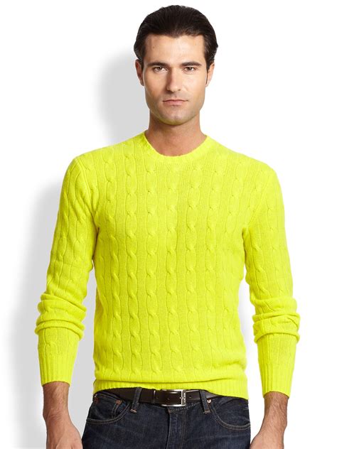 lyst polo ralph lauren cable knit cashmere sweater  yellow  men