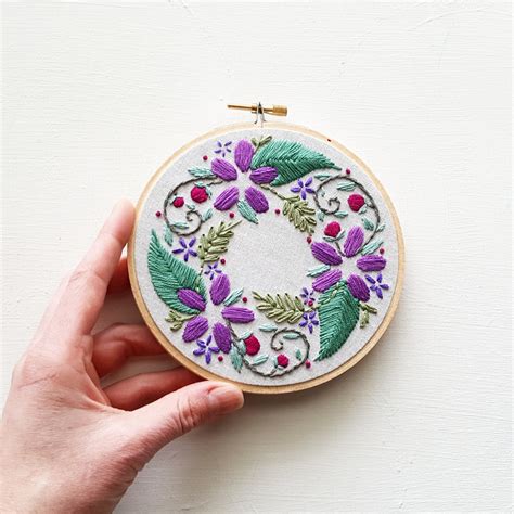 floral wreath beginner embroidery pattern  namaste embroidery