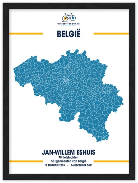 unieke poster kaart van belgie inclusief lijst wielervriendennl omdat samen fietsen leuker