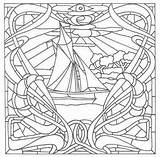 Coloring Glass Stained Printable Pages Nouveau Patterns Deco Pattern Color Colouring Book Nautical Embroidery Collection Line Adult Boats Crafts Ship sketch template