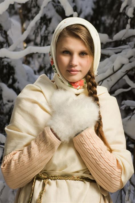 Russian Beautiful Girl In The Winter Forest Stock Image