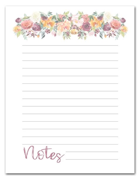 printable floral note page      lovely water